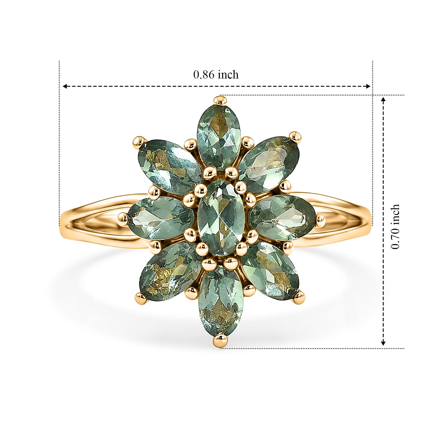 D'Joy - Natural Green Apatite Floral Ring in Yellow Gold Plated Sterling Silver 2.20 Ct.