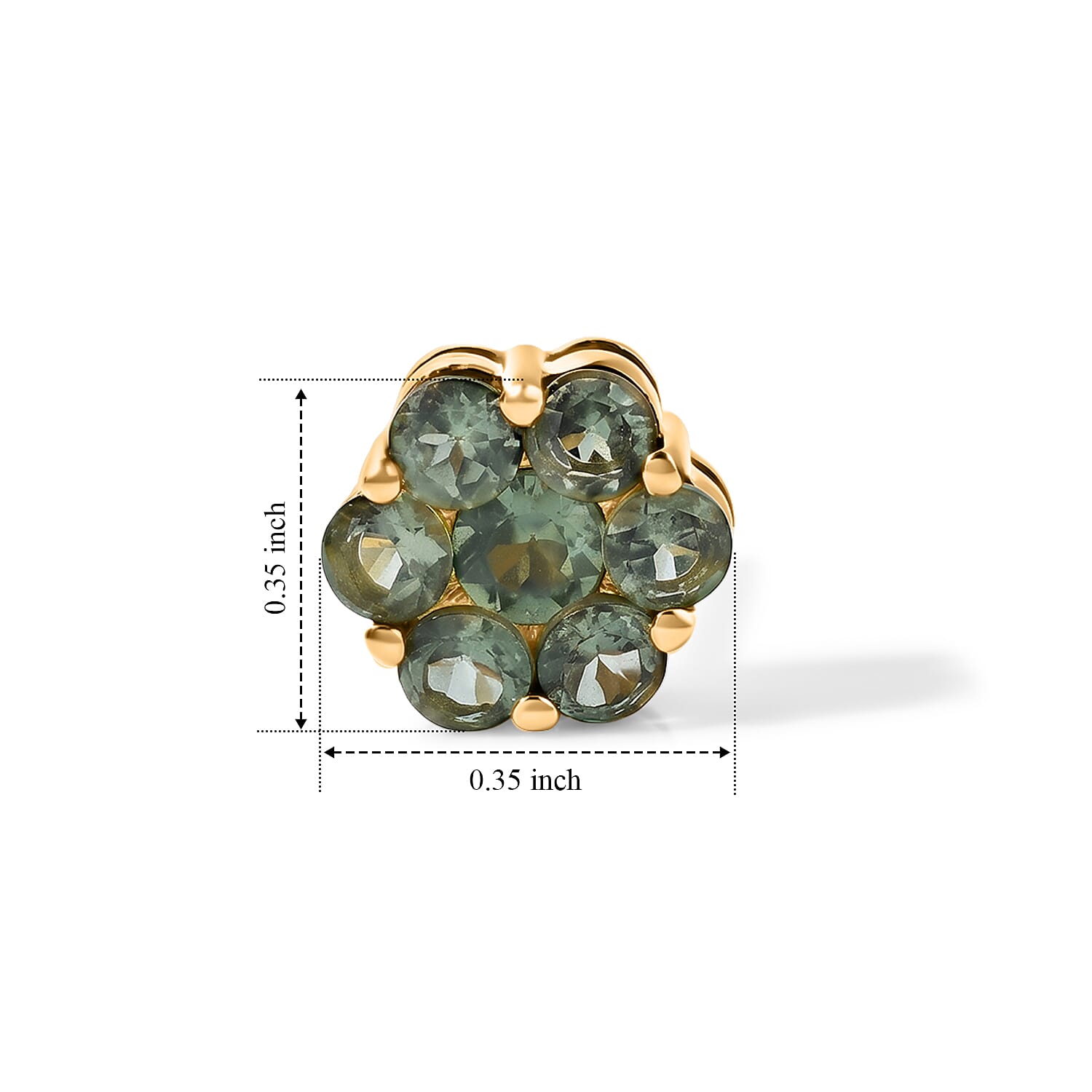 D'Joy Natural Green Apatite Cluster Stud Push Back Earring in Yellow Gold Plated Sterling Silver 1.78 Ct.