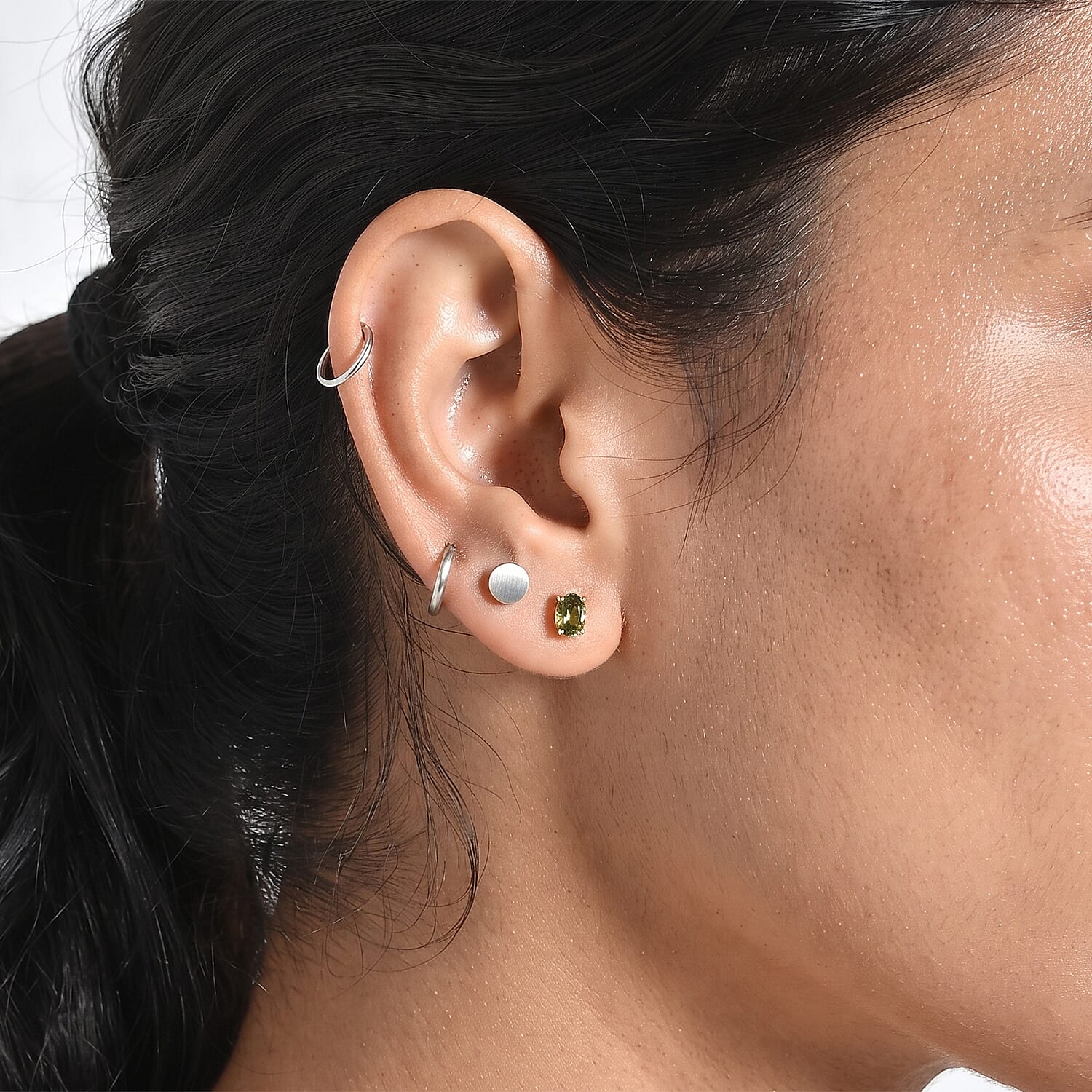 D'Joy - Natural Green Apatite Solitaire Stud Push Post Earring in Yellow Gold Plated Sterling Silver