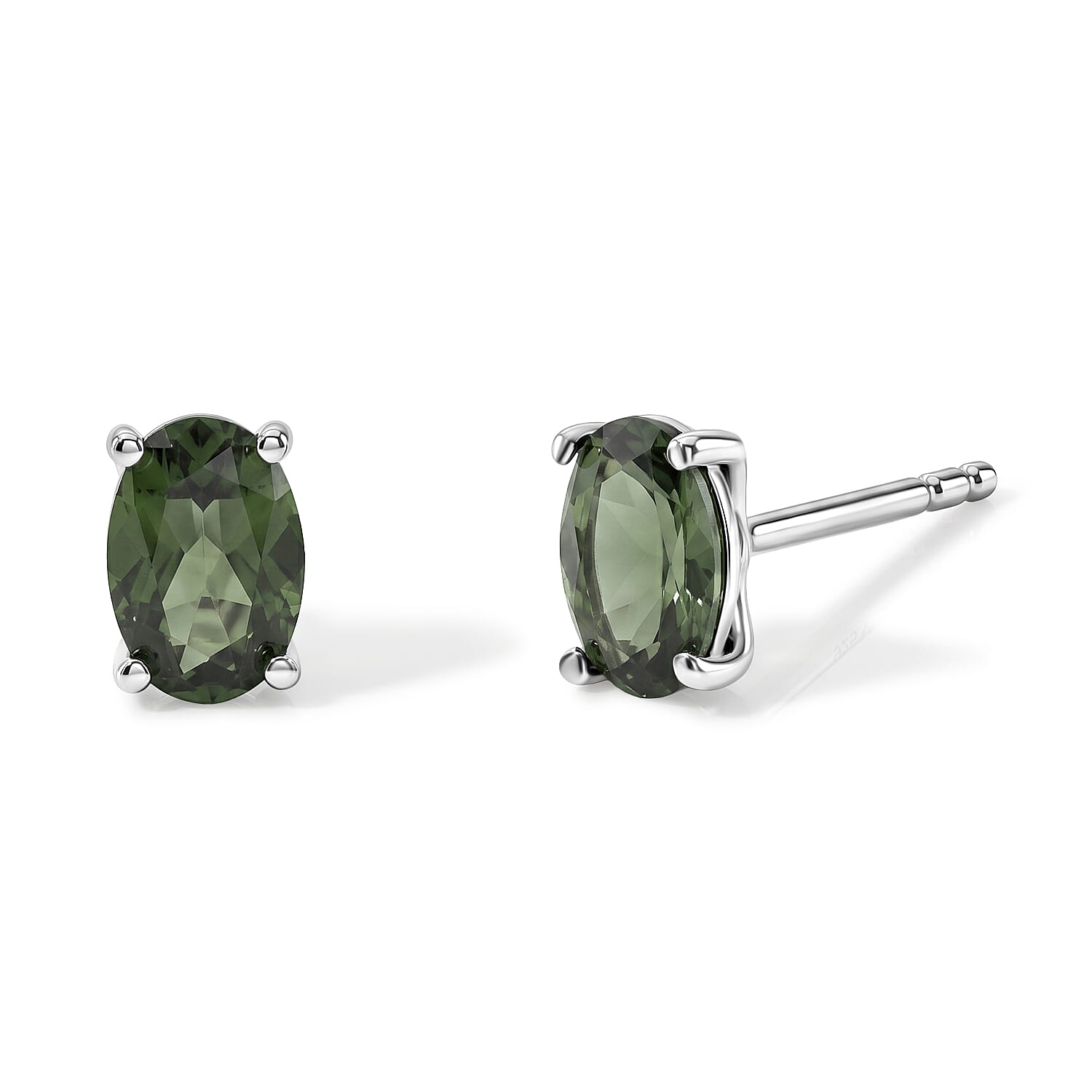 D'Joy Natural Green Apatite Solitaire Stud Push Post Earring in Platinum OverlaySterling Silver  0.880  Ct.