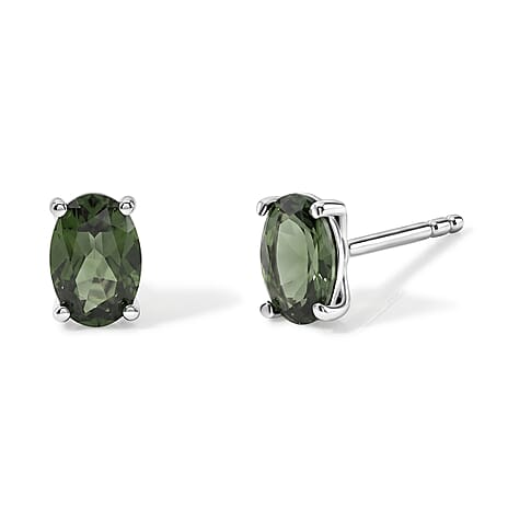 D'Joy Natural Green Apatite Solitaire Stud Push Post Earring in Platinum OverlaySterling Silver  0.880  Ct.