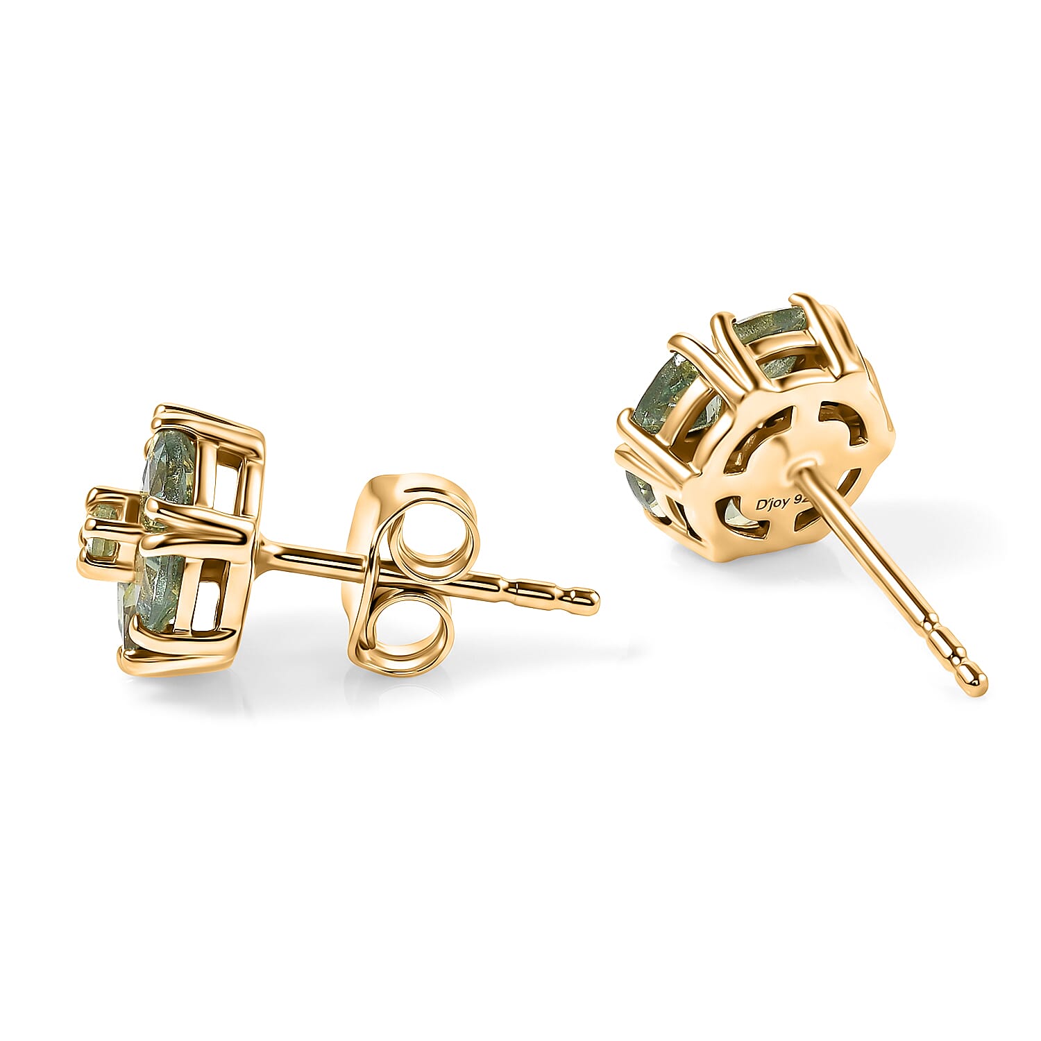 D'Joy - Natural Green Apatite Cluster Stud Earring with Push Post in Yellow Gold Plated Sterling Silver 1.60 Ct.