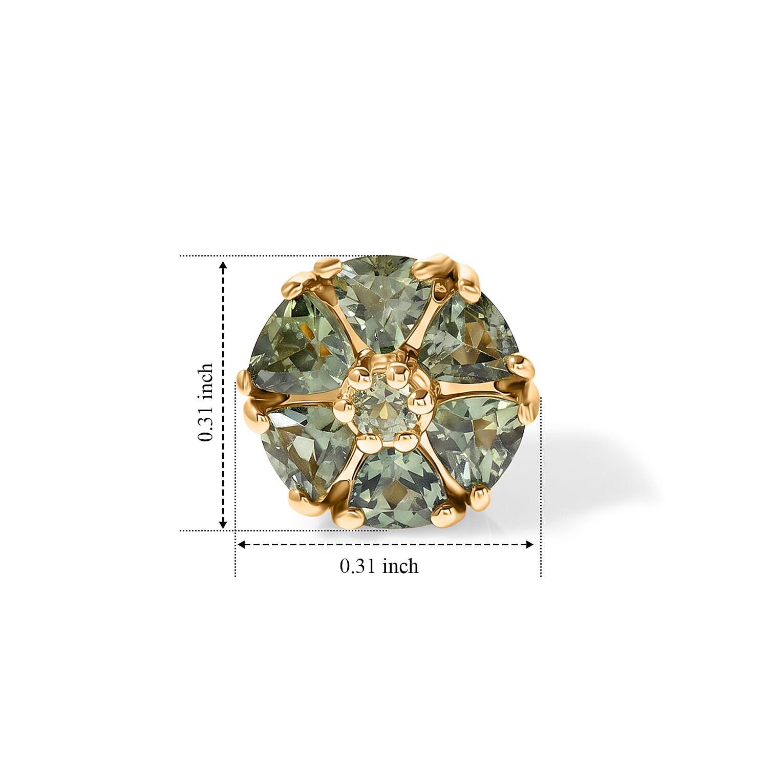 D'Joy - Natural Green Apatite Cluster Stud Earring with Push Post in Yellow Gold Plated Sterling Silver 1.60 Ct.