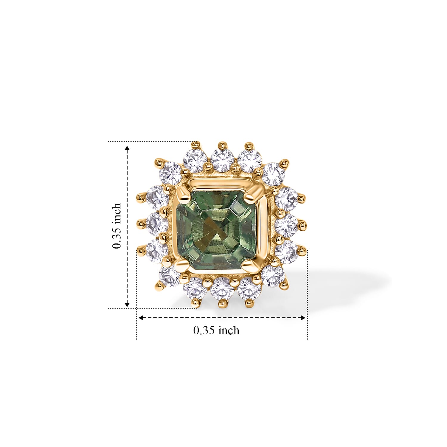 D'Joy - Natural Green Apatite & White Zircon Halo Earring with Push Post in Yellow Gold Plated Sterling Silver 1.10 Ct.