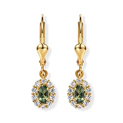 D'Joy - Natural Green Apatite & White Zircon Dangling Earring with Lever Back in Yellow Gold Plated Sterling Silver