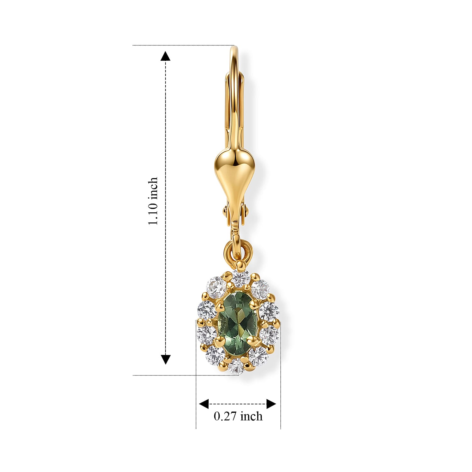D'Joy - Natural Green Apatite & White Zircon Dangling Earring with Lever Back in Yellow Gold Plated Sterling Silver