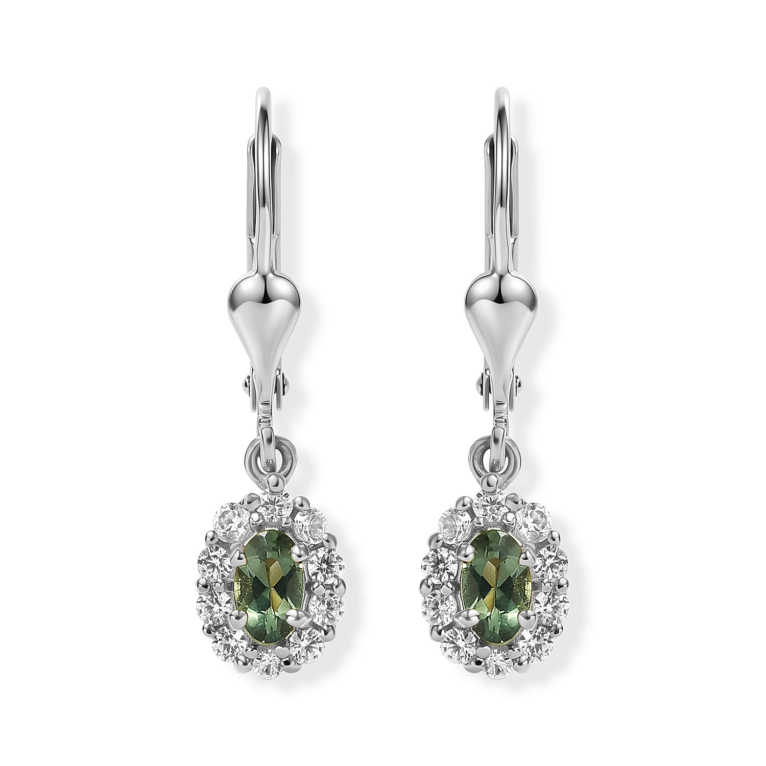 D'Joy Natural Green Apatite White Zircon Earring Sterling Silver 0.930 Ct.