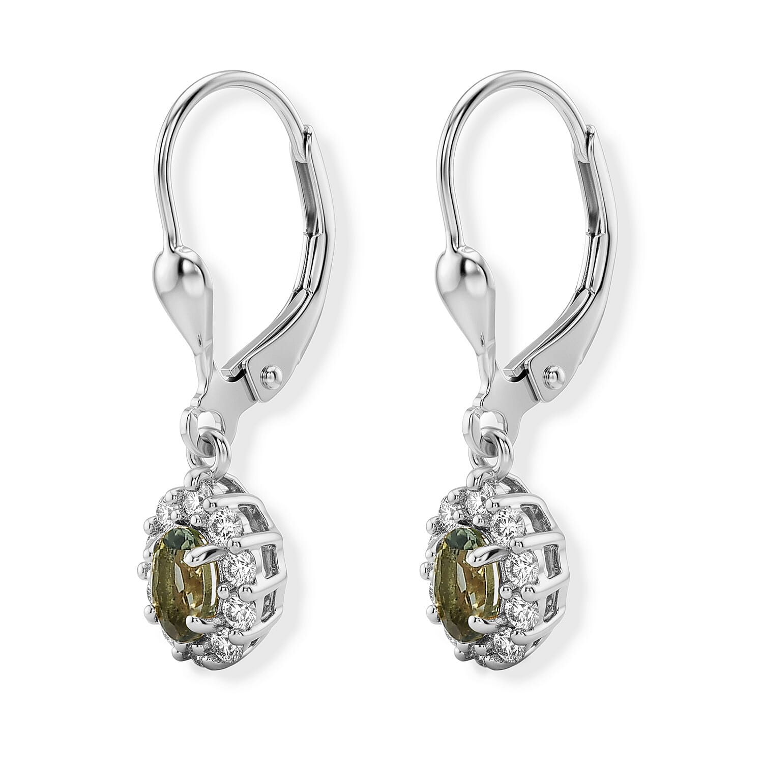 D'Joy Natural Green Apatite White Zircon Earring Sterling Silver 0.930 Ct.