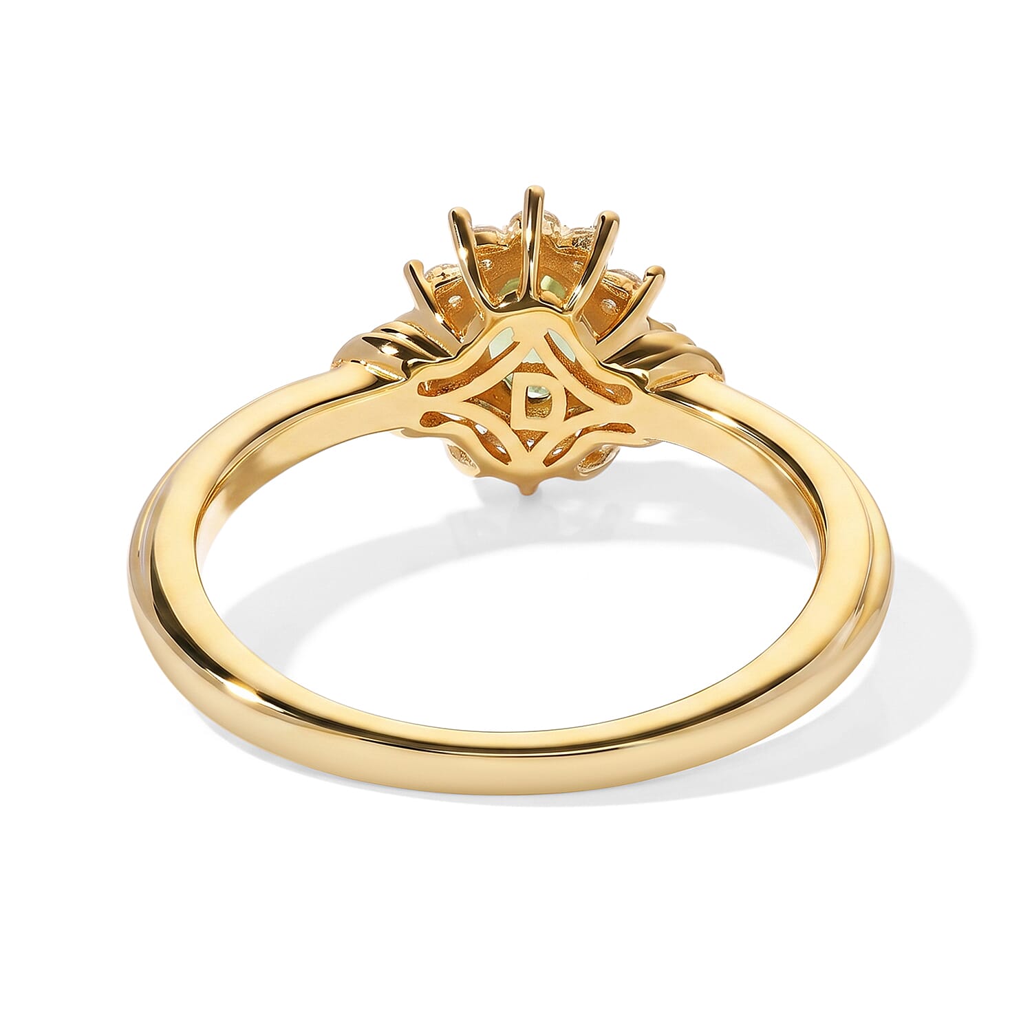 D'Joy - Natural Green Apatite & White Zircon Halo Ring in Yellow Gold Plated Sterling Silver