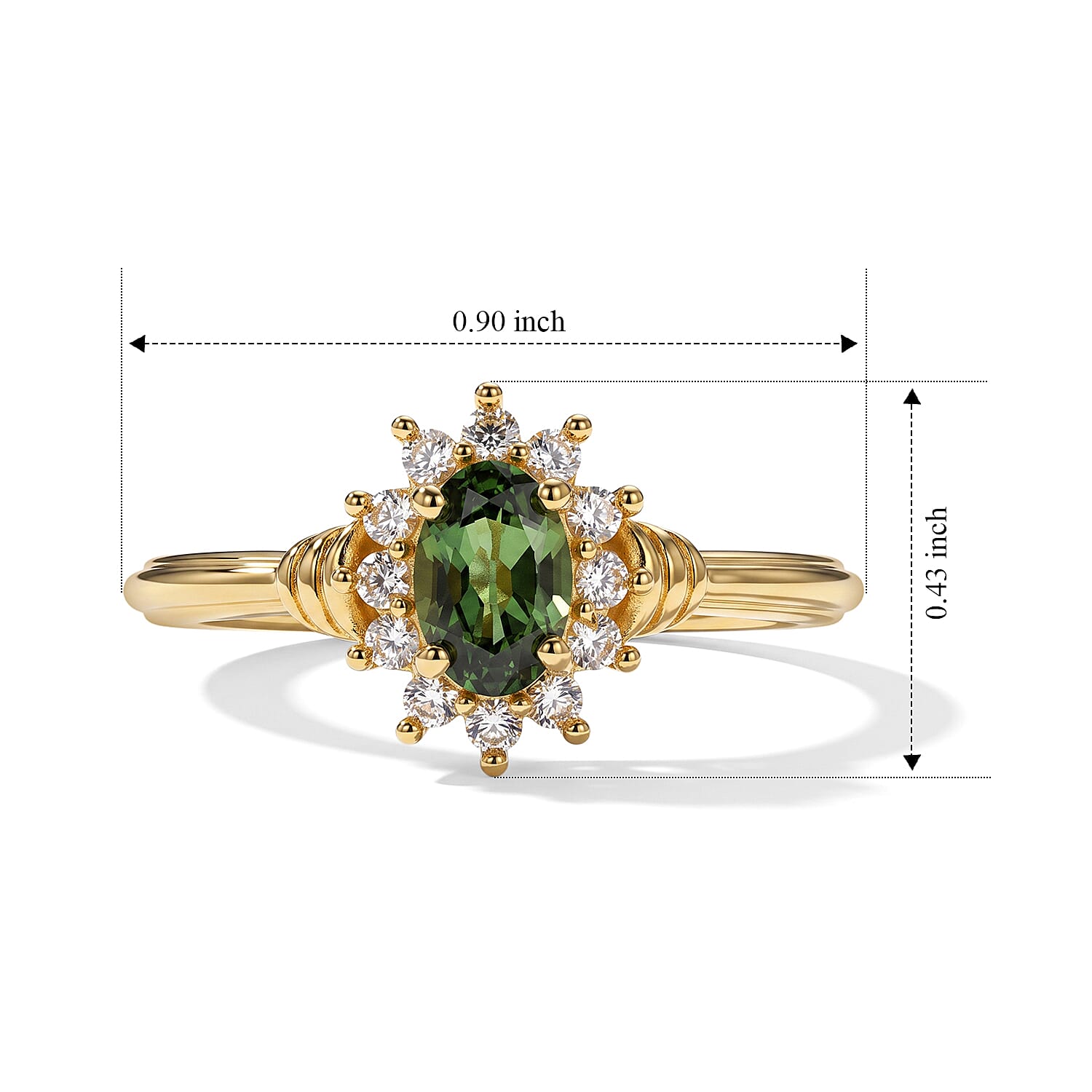 D'Joy - Natural Green Apatite & White Zircon Halo Ring in Yellow Gold Plated Sterling Silver