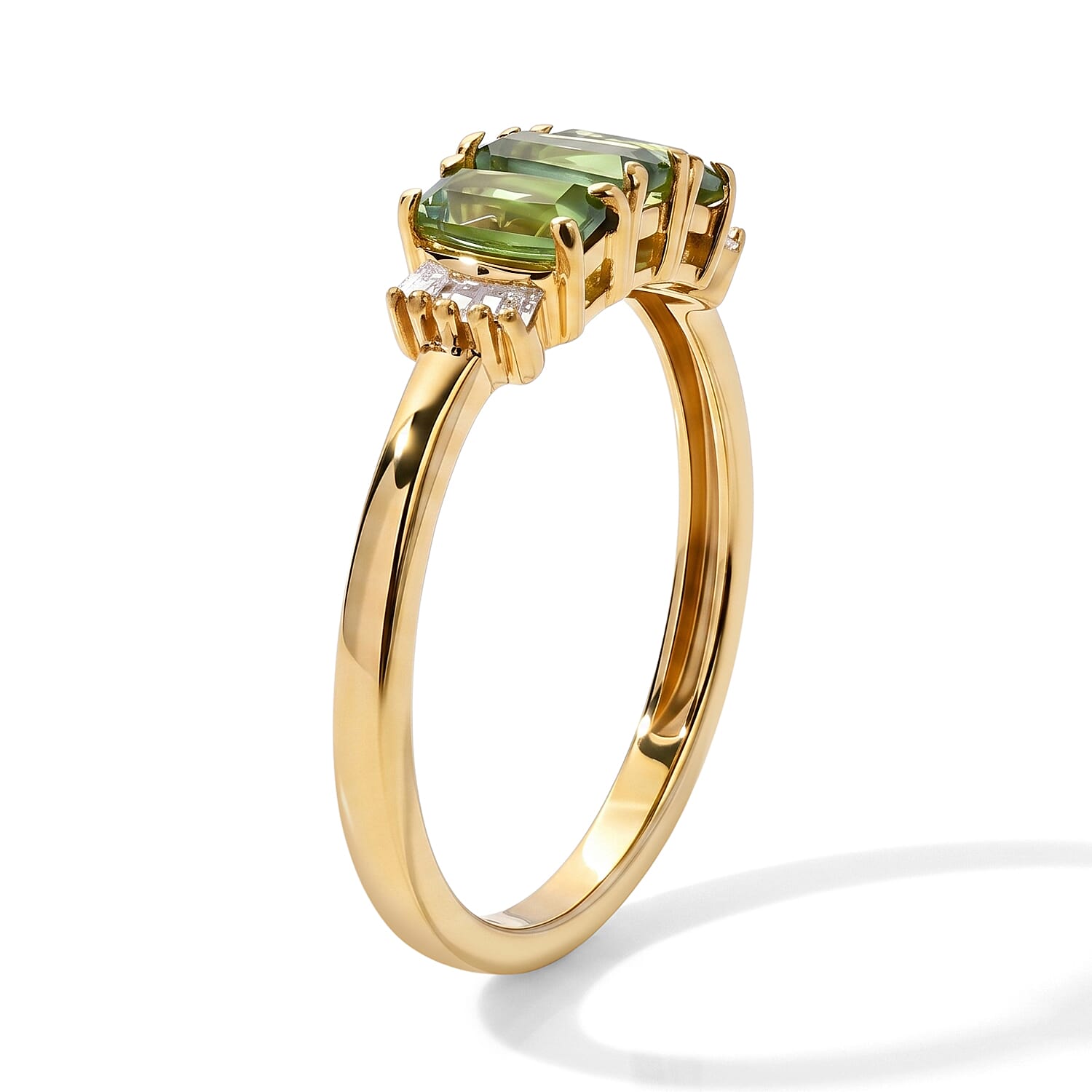 D'Joy Natural Green Apatite, White Diamond 3 Stone Ring Sterling Silver  0.923  Ct.