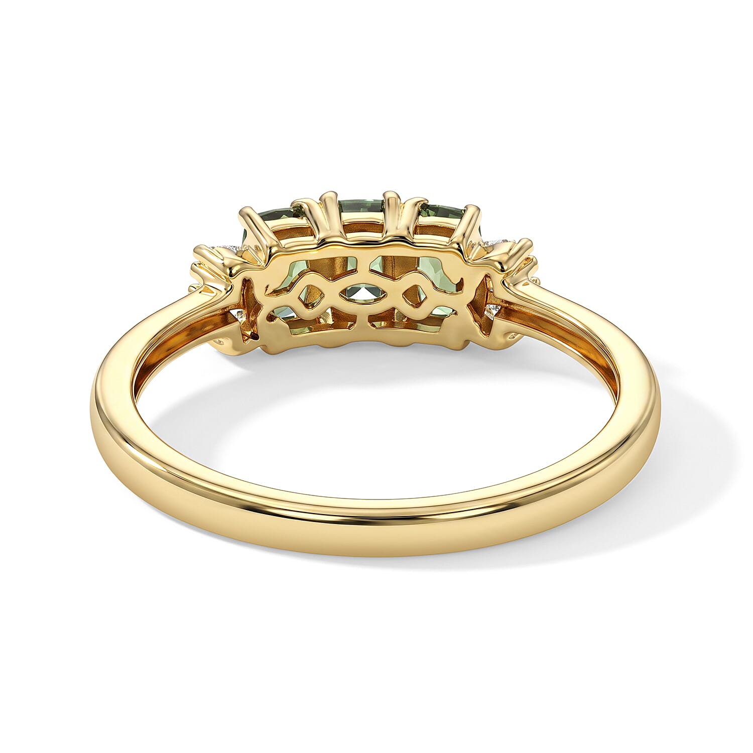 D'Joy Natural Green Apatite, White Diamond 3 Stone Ring Sterling Silver  0.923  Ct.