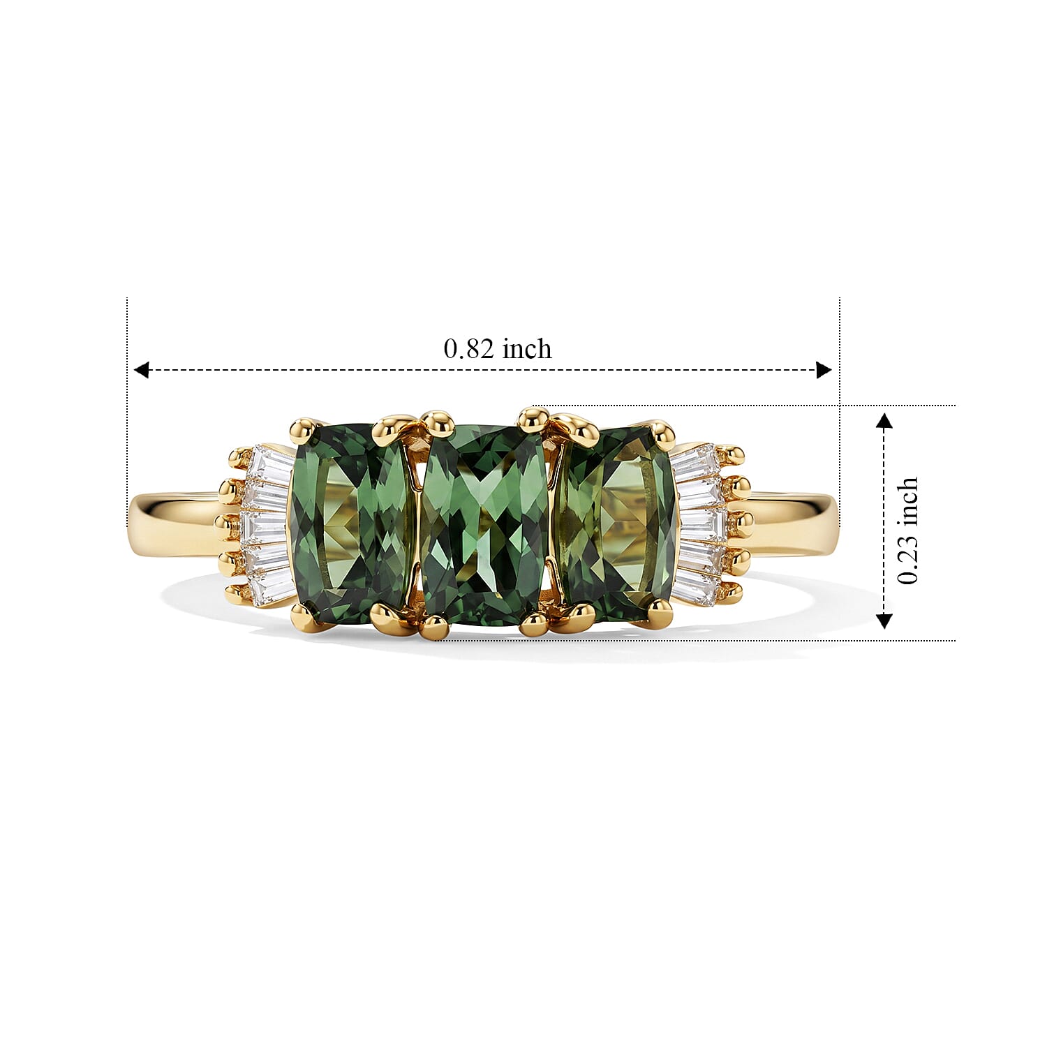 D'Joy Natural Green Apatite, White Diamond 3 Stone Ring Sterling Silver  0.923  Ct.