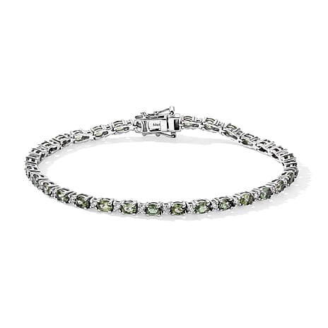 D'Joy - Natural Green Apatite & White Zircon Tennis Bracelet (Size - 8) with GB Lock Box in Rhodium Overlay Sterling Silver 6.70 Ct.