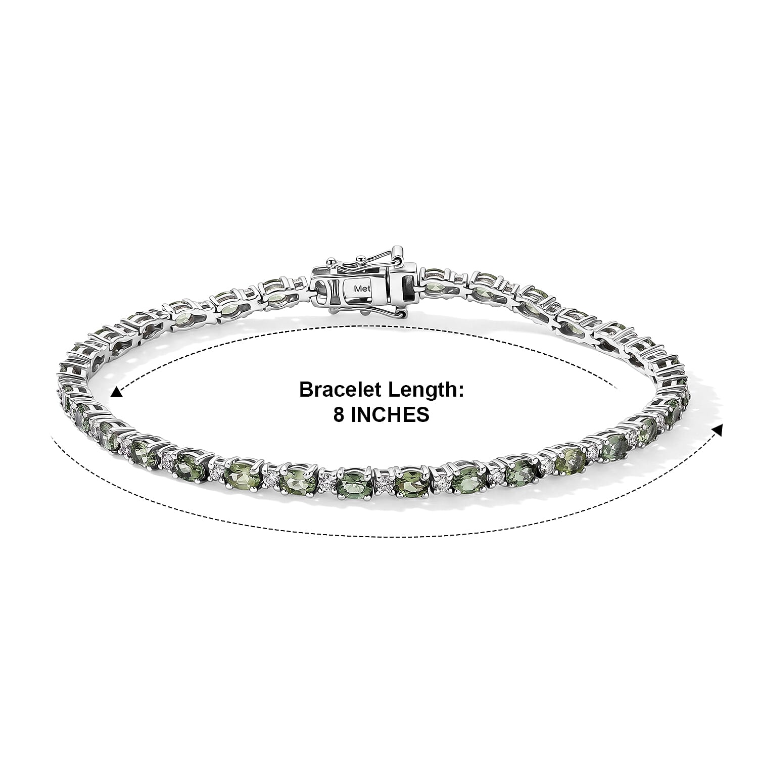 D'Joy - Natural Green Apatite & White Zircon Tennis Bracelet (Size - 8) with GB Lock Box in Rhodium Overlay Sterling Silver 6.70 Ct.