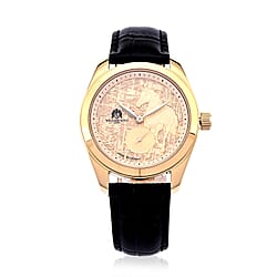 William Hunt Relief Horse Miyota 1L45 Japan Movement 5ATM WR Gold Hydraulic Meteorite Dial & IPG Plating 304 Stainless Steel Case Mens Watch with Black Leather Strap
