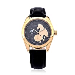 William Hunt Relief Horse Miyota 1L45 Japan Movement 5ATM WR Gold Hydraulic Meteorite Dial & IPG Plating 304 Stainless Steel Case Mens Watch with Black Leather Strap