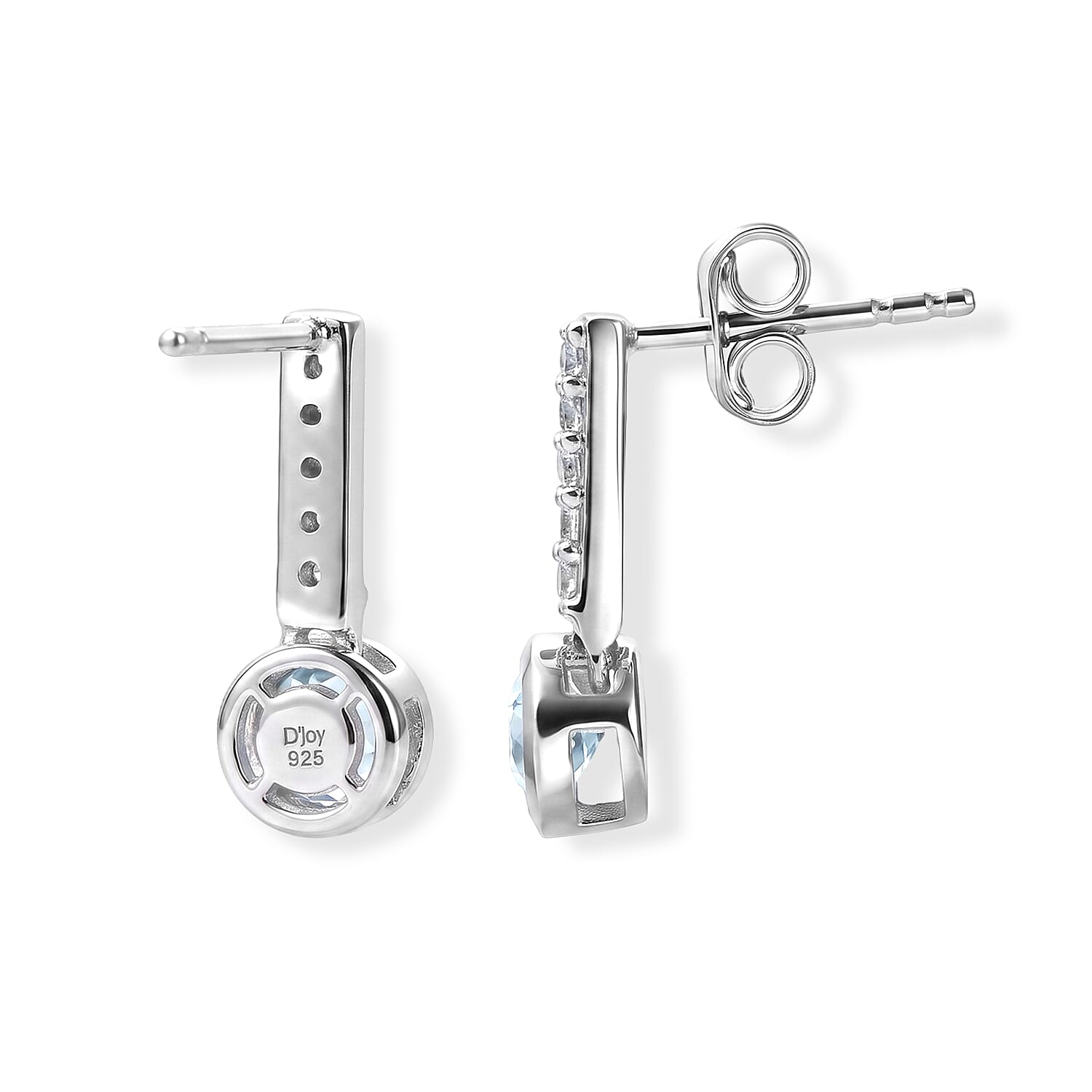 D'Joy - AAA RatanakirI Blue Zircon & White Zircon Dangle Push Post Earring in Rhodium Overlay Sterling Silver 2.00 Ct.