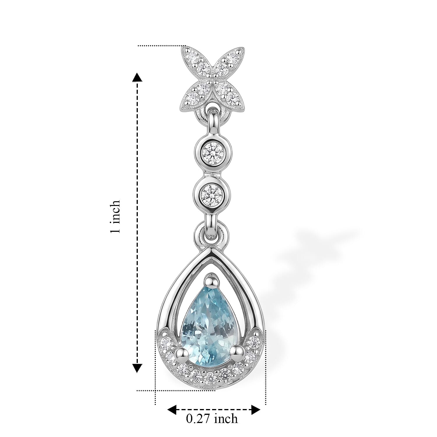 D'Joy - AAA Ratanakiri Blue Zircon & White Zircon Dangling Earring with Push Back in Rhodium Overlay Sterling Silver 1.60 Ct.