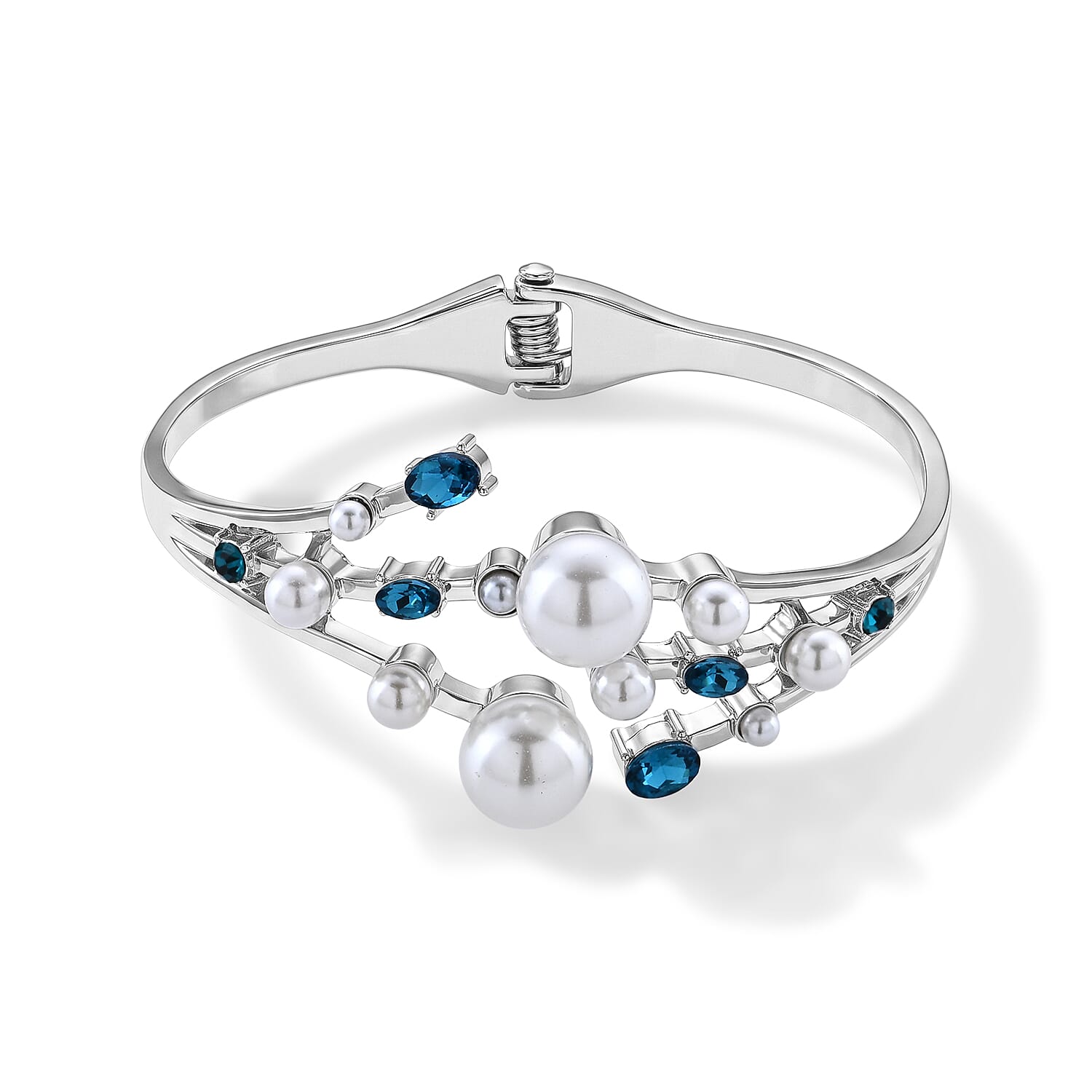 White Shell Pearl & Crystal Bangle (Size - 7) 50.00 Ct.