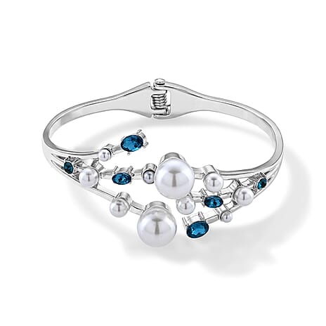 White Shell Pearl & Crystal Bangle (Size - 7) 50.00 Ct.