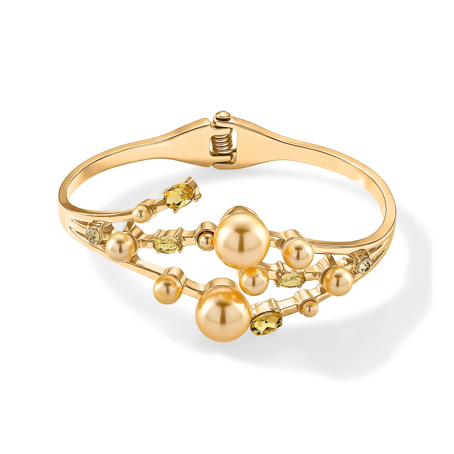 Golden Shell Pearl & Crystal Bangle (Size - 7) 50.00 Ct.