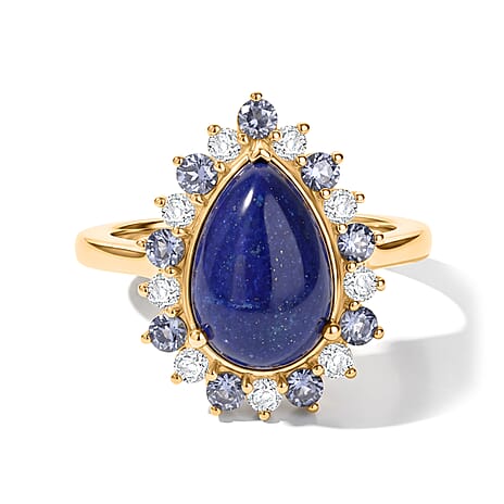 EverTrue - Lapis Lazuli, Lolite & White Zircon Ring in Yellow Gold Tone 5.08 Ct.