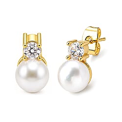 LA Close Out- Peach Fresh Water Pearl & White Cubic Zirconia Beads Earring with Push Back