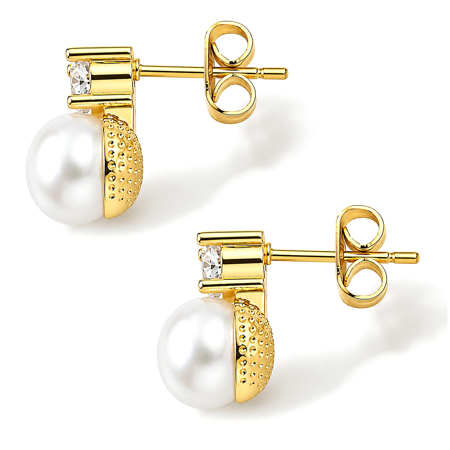 White Fresh Water Pearl & White Cubic Zirconia Beads Earring with Push Back 5.50 Ct.