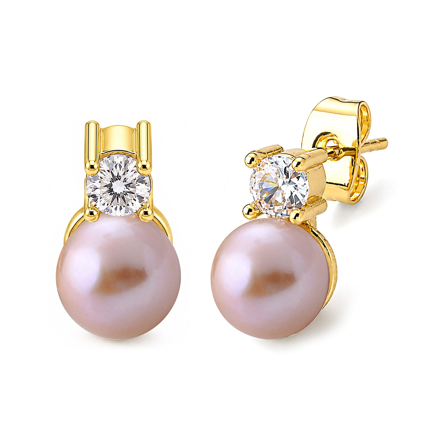 LA Close Out- Peach Fresh Water Pearl & White Cubic Zirconia Beads Earring with Push Back
