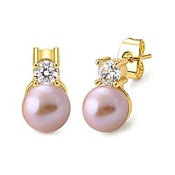 LA Close Out- Peach Fresh Water Pearl & White Cubic Zirconia Beads Earring with Push Back