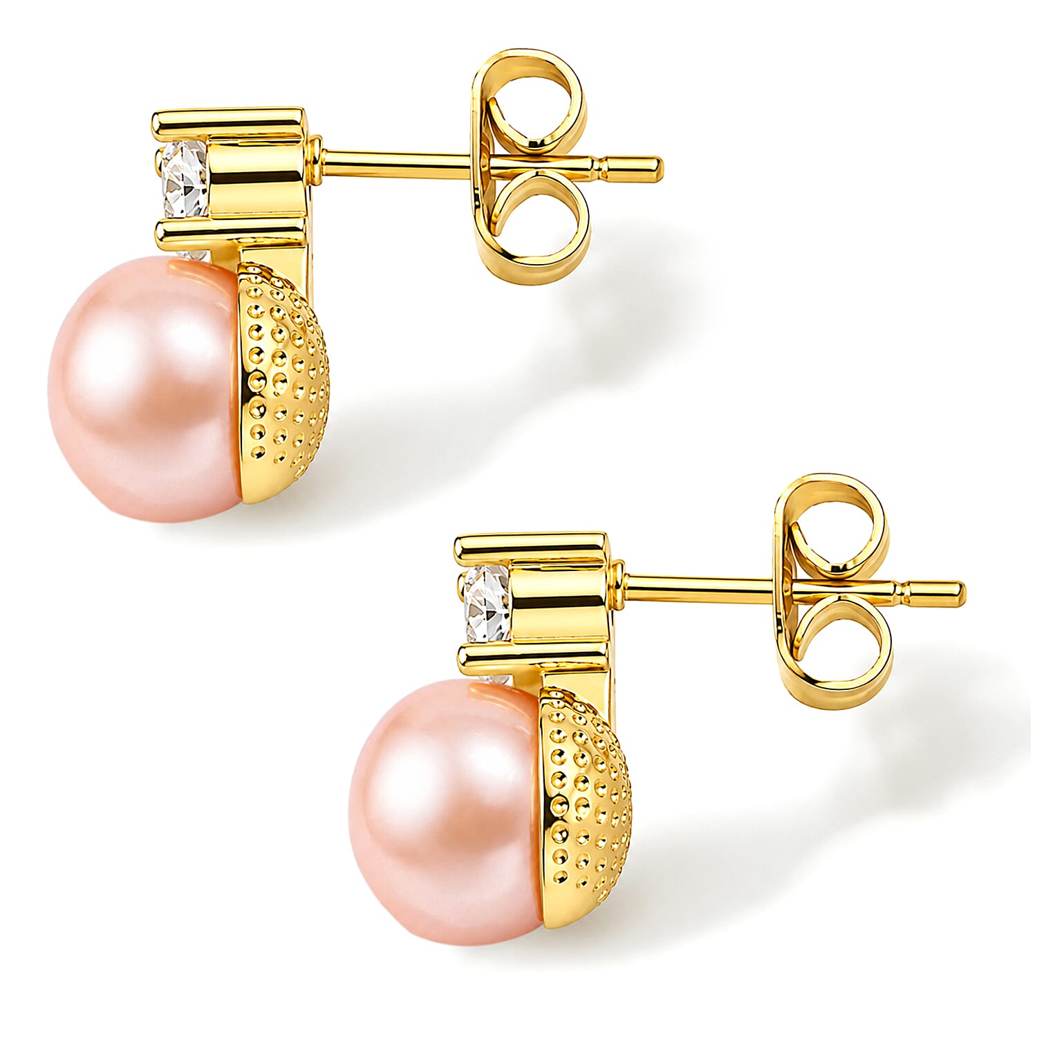 LA Close Out- Peach Fresh Water Pearl & White Cubic Zirconia Beads Earring with Push Back