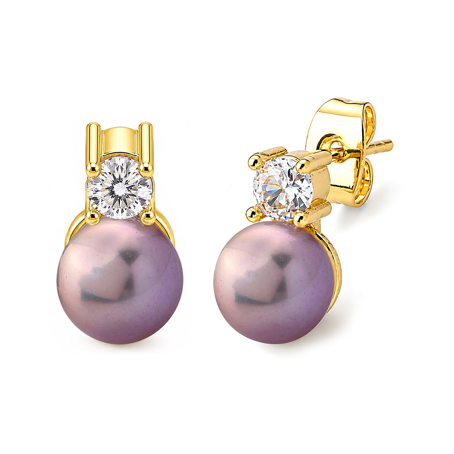 LA Close Out- Purple Fresh Water Pearl & White Cubic Zirconia Beads Earring with Push Back