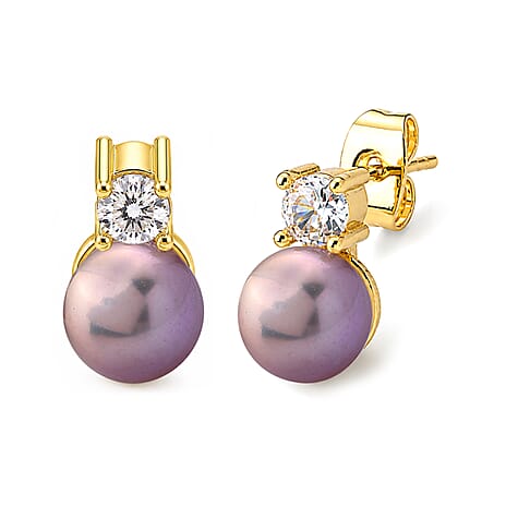 LA Close Out- Purple Fresh Water Pearl & White Cubic Zirconia Beads Earring with Push Back