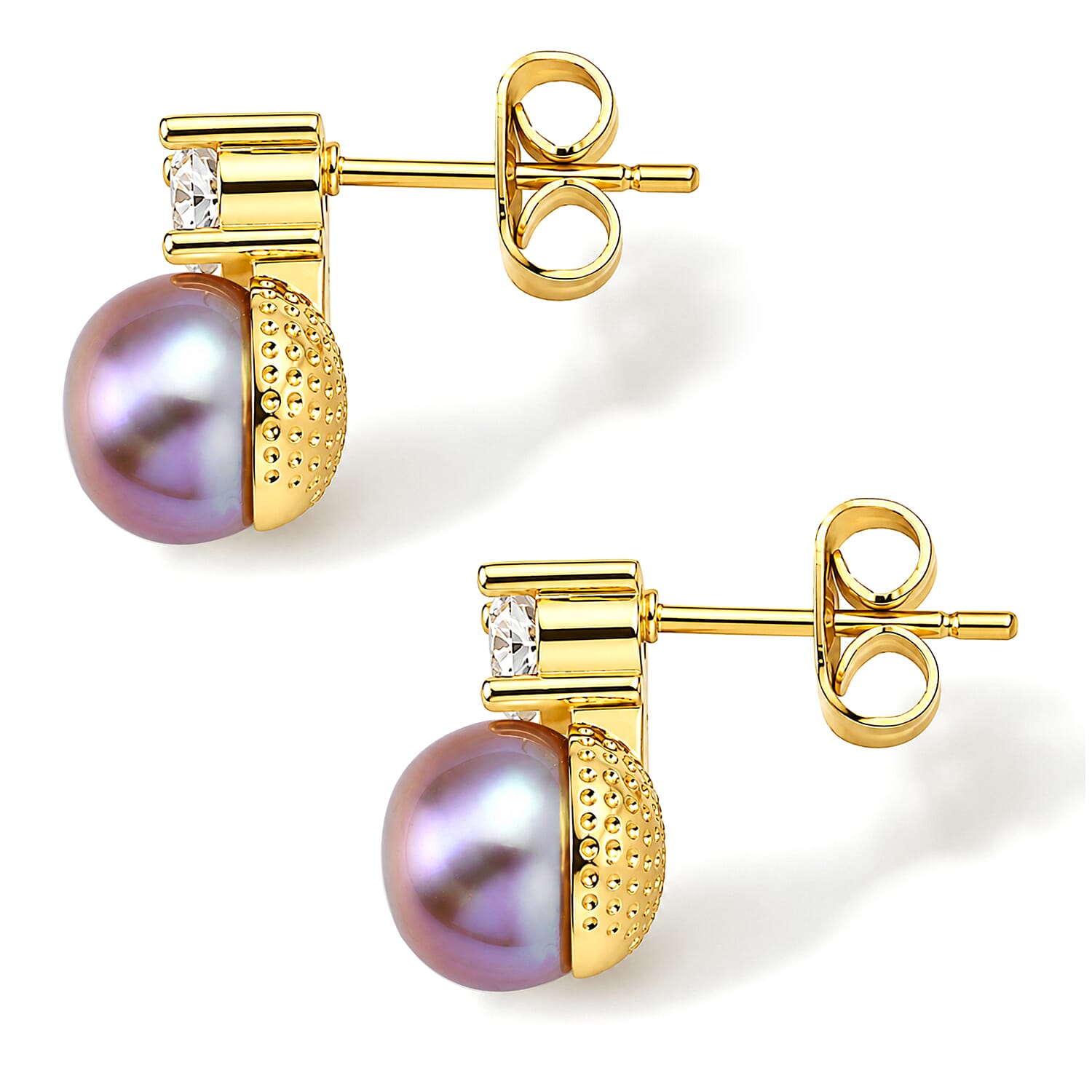 LA Close Out- Purple Fresh Water Pearl & White Cubic Zirconia Beads Earring with Push Back