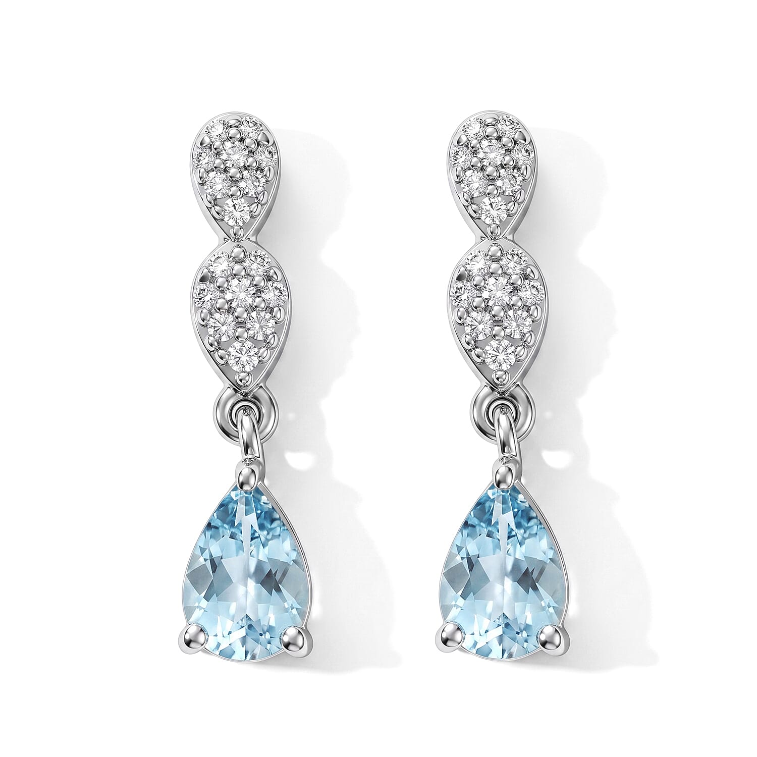 D'Joy - AAA Ratanakiri Blue Zircon & White Zircon Dangling Earring with Push Post in Rhodium Overlay Sterling Silver 1.50 Ct.
