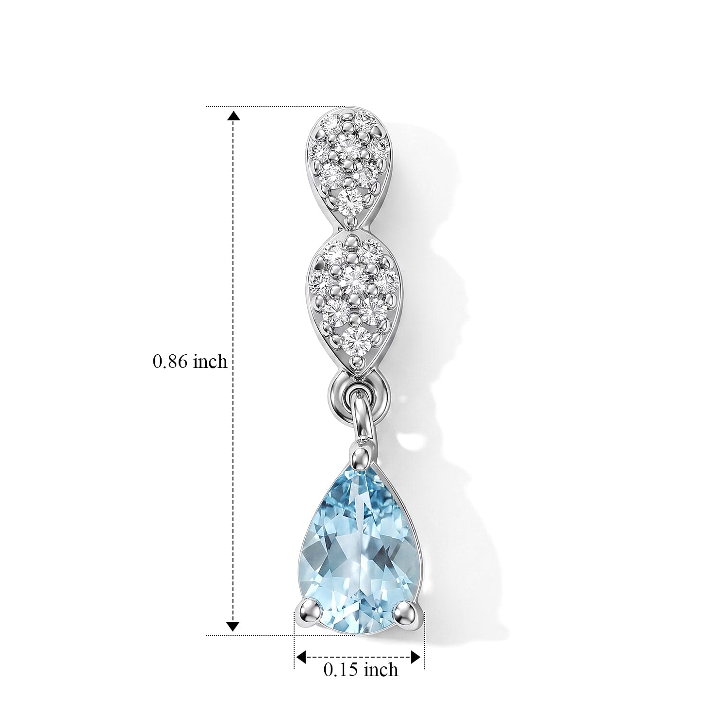 D'Joy - AAA Ratanakiri Blue Zircon & White Zircon Dangling Earring with Push Post in Rhodium Overlay Sterling Silver 1.50 Ct.