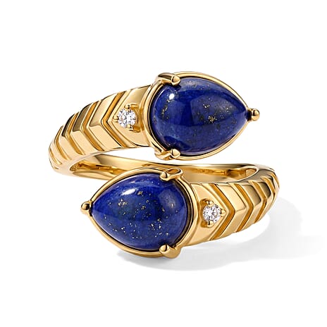 EverTrue - Lapis Lazuli & White Zircon Bypass Ring in Yellow Gold Tone 4.53 Ct.