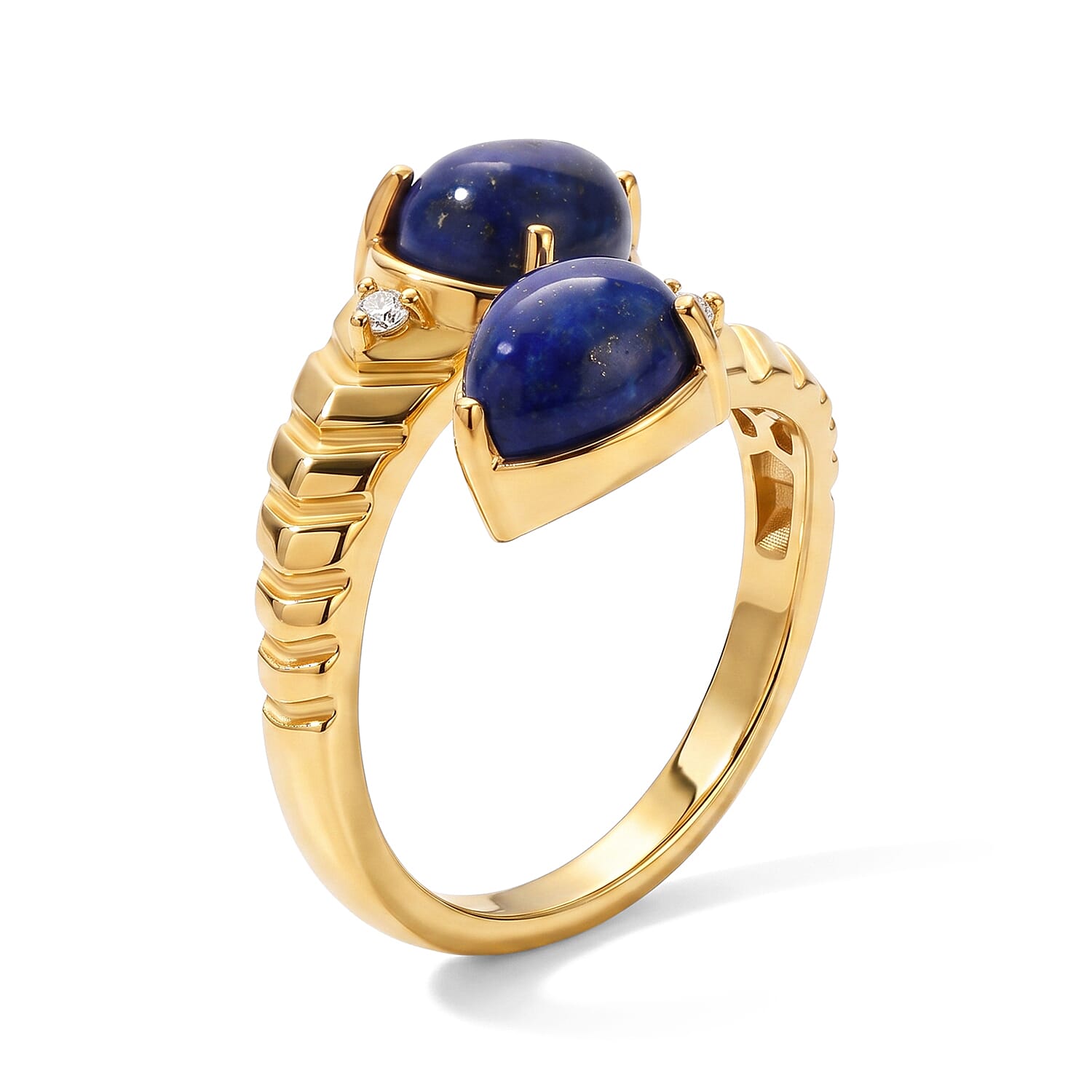EverTrue - Lapis Lazuli & White Zircon Bypass Ring in Yellow Gold Tone 4.53 Ct.