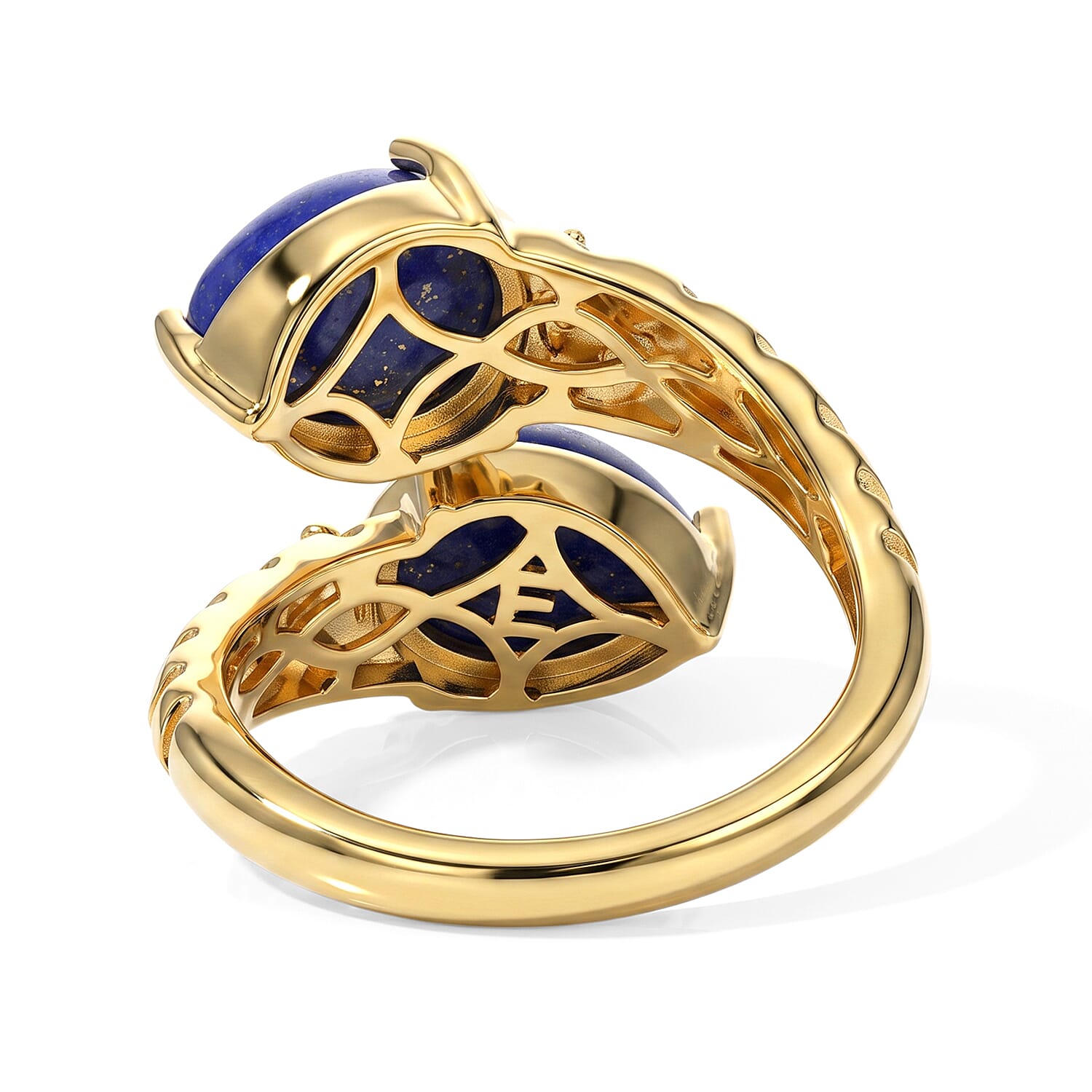EverTrue - Lapis Lazuli & White Zircon Bypass Ring in Yellow Gold Tone 4.53 Ct.
