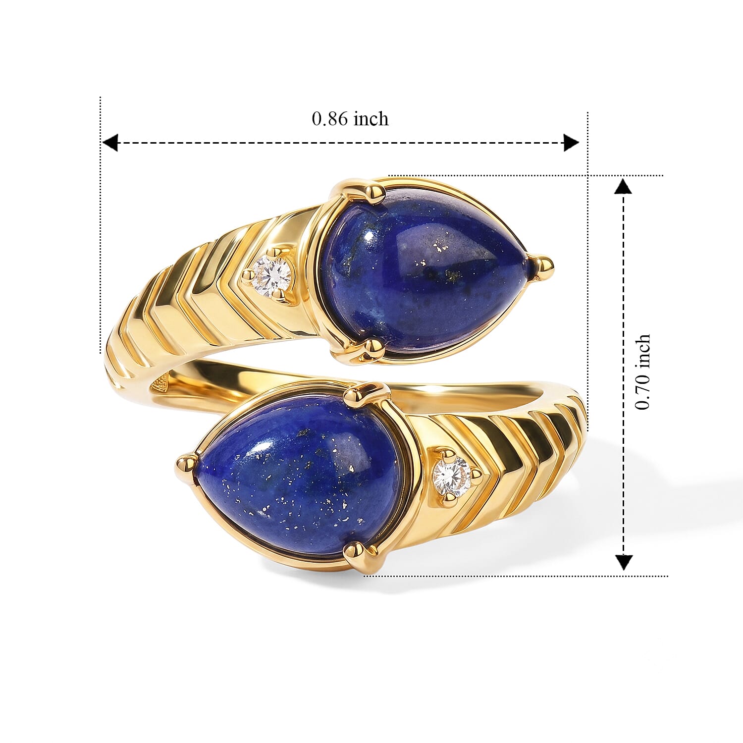 EverTrue - Lapis Lazuli & White Zircon Bypass Ring in Yellow Gold Tone 4.53 Ct.