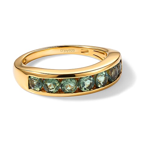 D'Joy - Natural Green Apatite 7 Stone Ring in Yellow Gold Plated Sterling Silver 1.45 Ct.