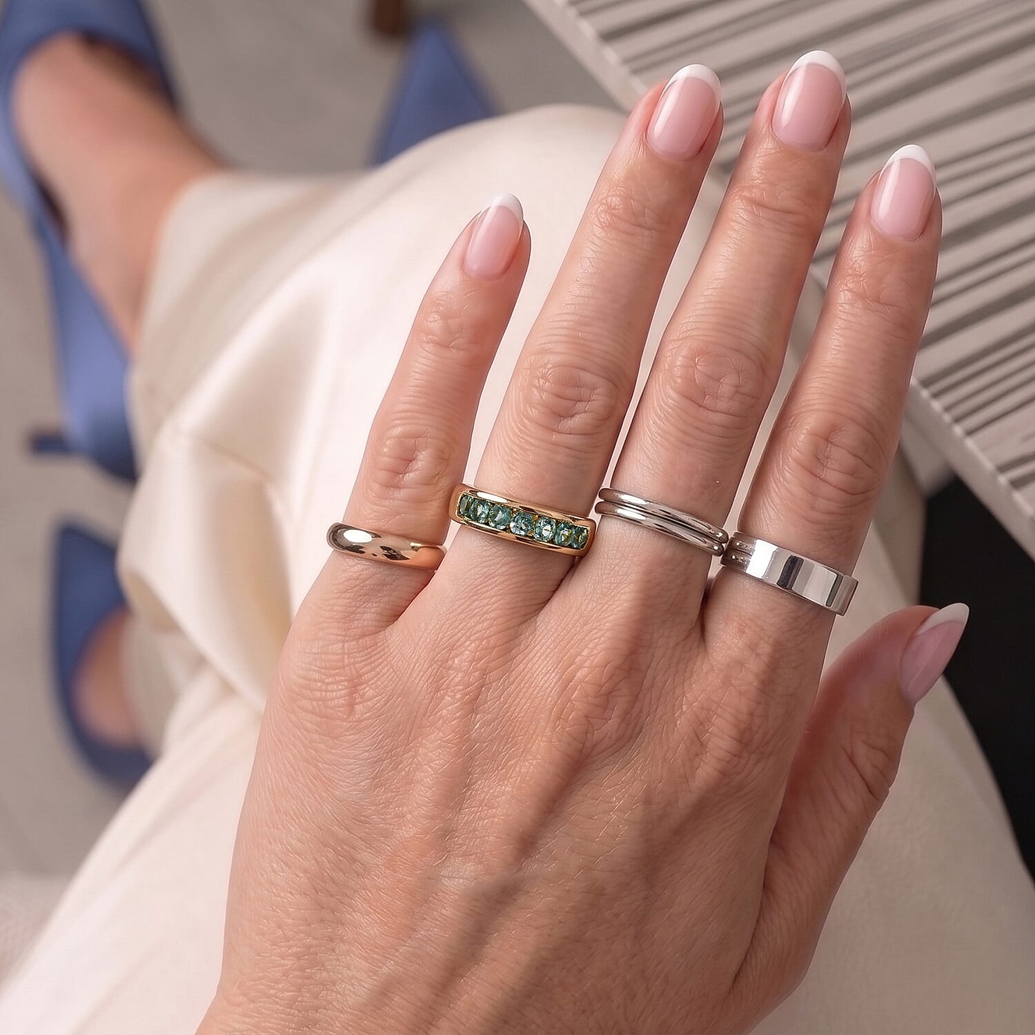 D'Joy - Natural Green Apatite 7 Stone Ring in Yellow Gold Plated Sterling Silver 1.45 Ct.