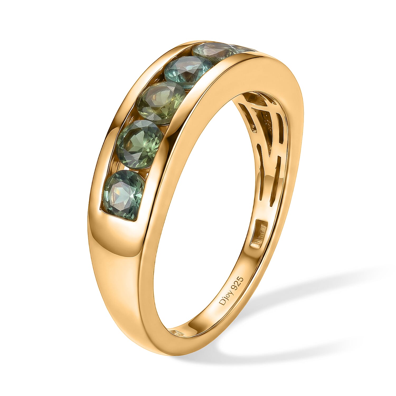 D'Joy - Natural Green Apatite 7 Stone Ring in Yellow Gold Plated Sterling Silver 1.45 Ct.