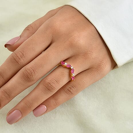 D'Joy - African Ruby & Moissanite Ring in 18K Vermeil Yellow Gold Plated Sterling Silver