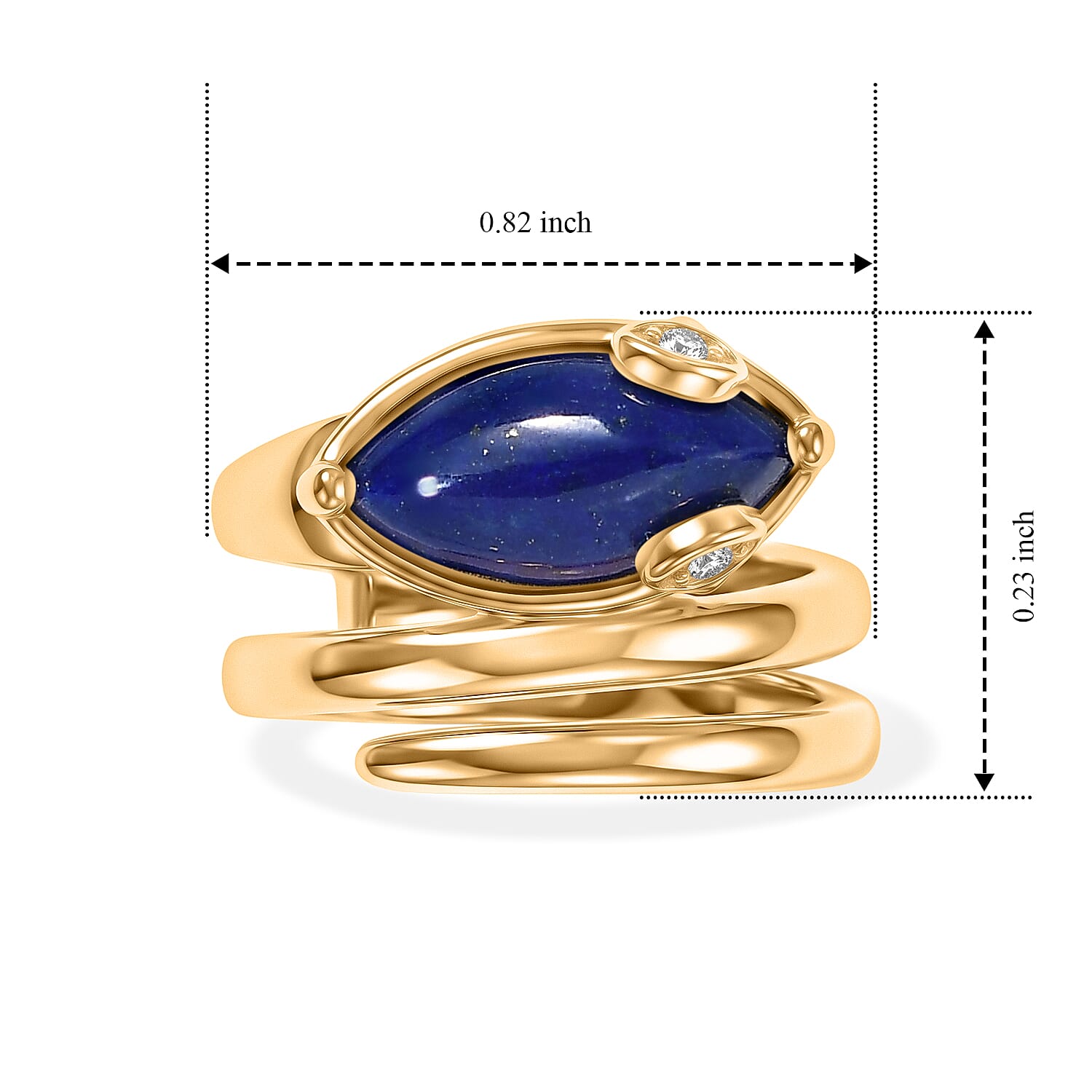EverTrue - Lapis Lazuli & White Zircon Living Creature Ring in Yellow Gold Tone 3.66 Ct.