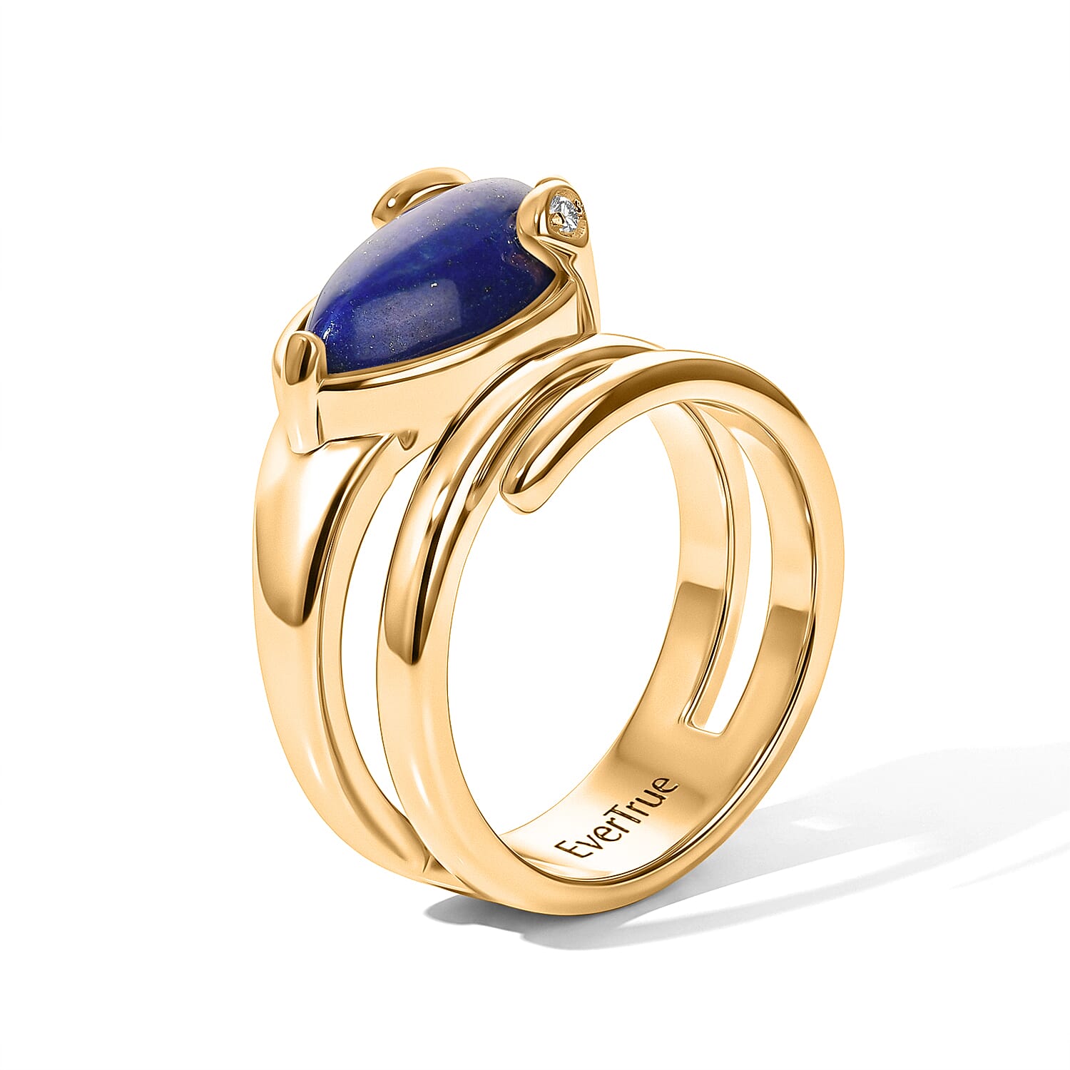 EverTrue - Lapis Lazuli & White Zircon Living Creature Ring in Yellow Gold Tone 3.66 Ct.