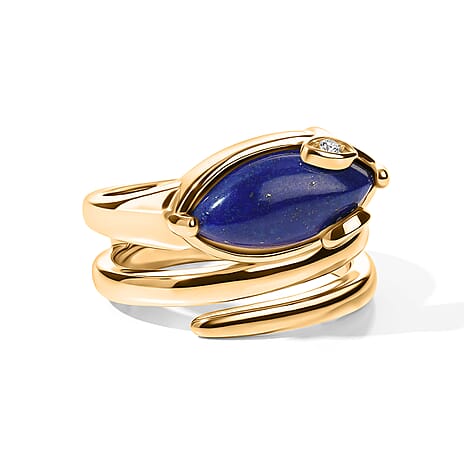 EverTrue - Lapis Lazuli & White Zircon Living Creature Ring in Yellow Gold Tone 3.66 Ct.