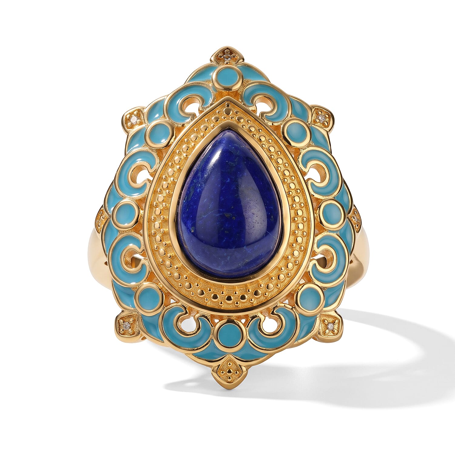 EverTrue - Lapis Lazuli Solitaire Ring in Yellow Gold Tone 3.94 Ct.