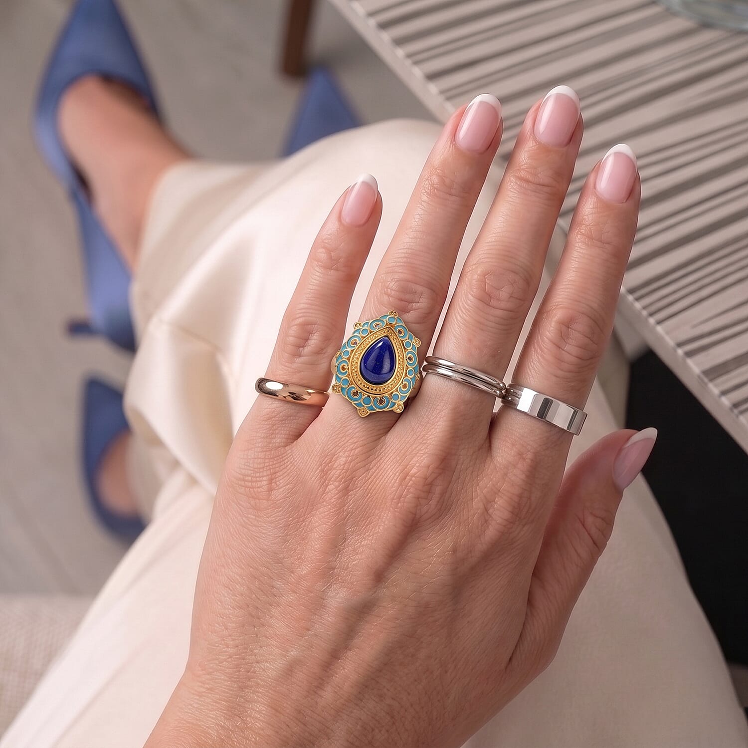 EverTrue - Lapis Lazuli Solitaire Ring in Yellow Gold Tone 3.94 Ct.